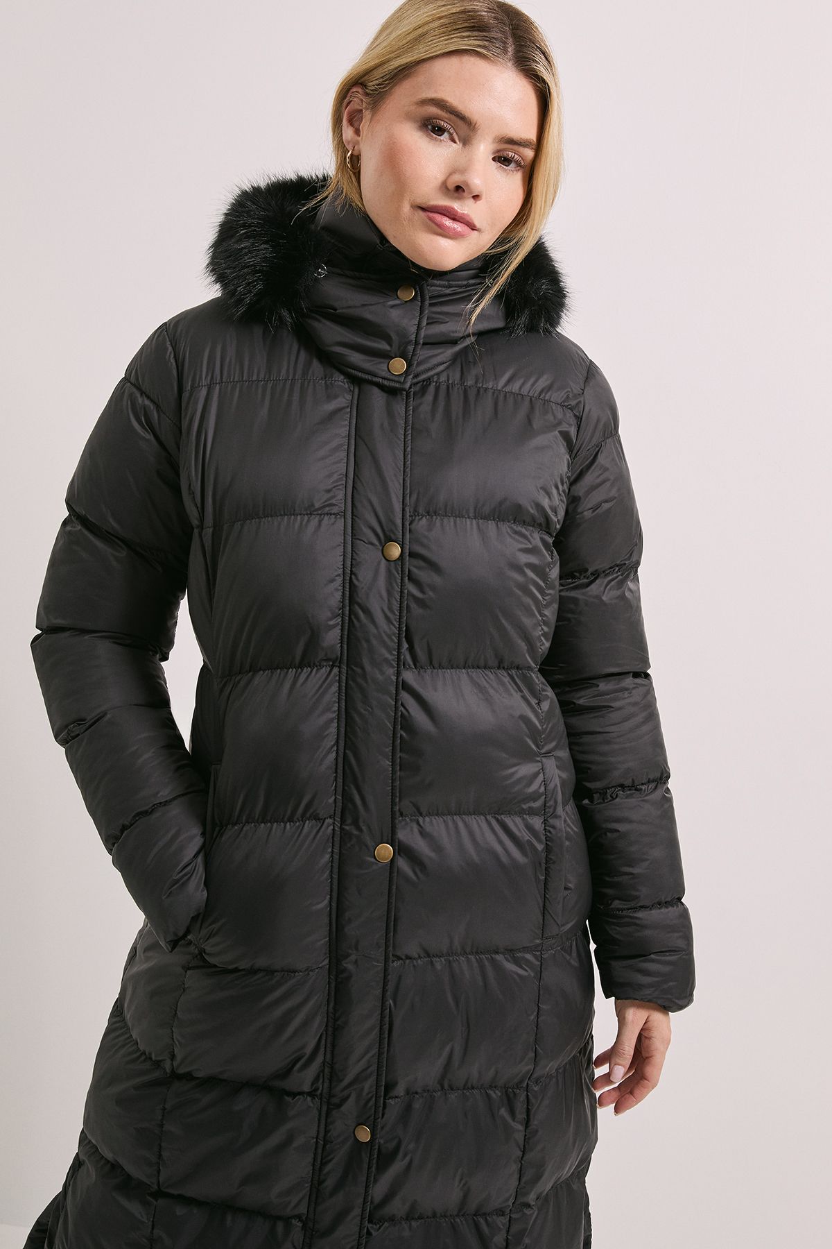 Dorothy Perkins Fur Trim Padded Puffer Coat Black image 2