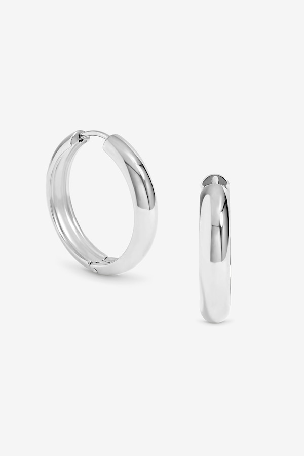 Jon Richard Waterproof Silver Plated Medium Flat Surface Hoop Earrings