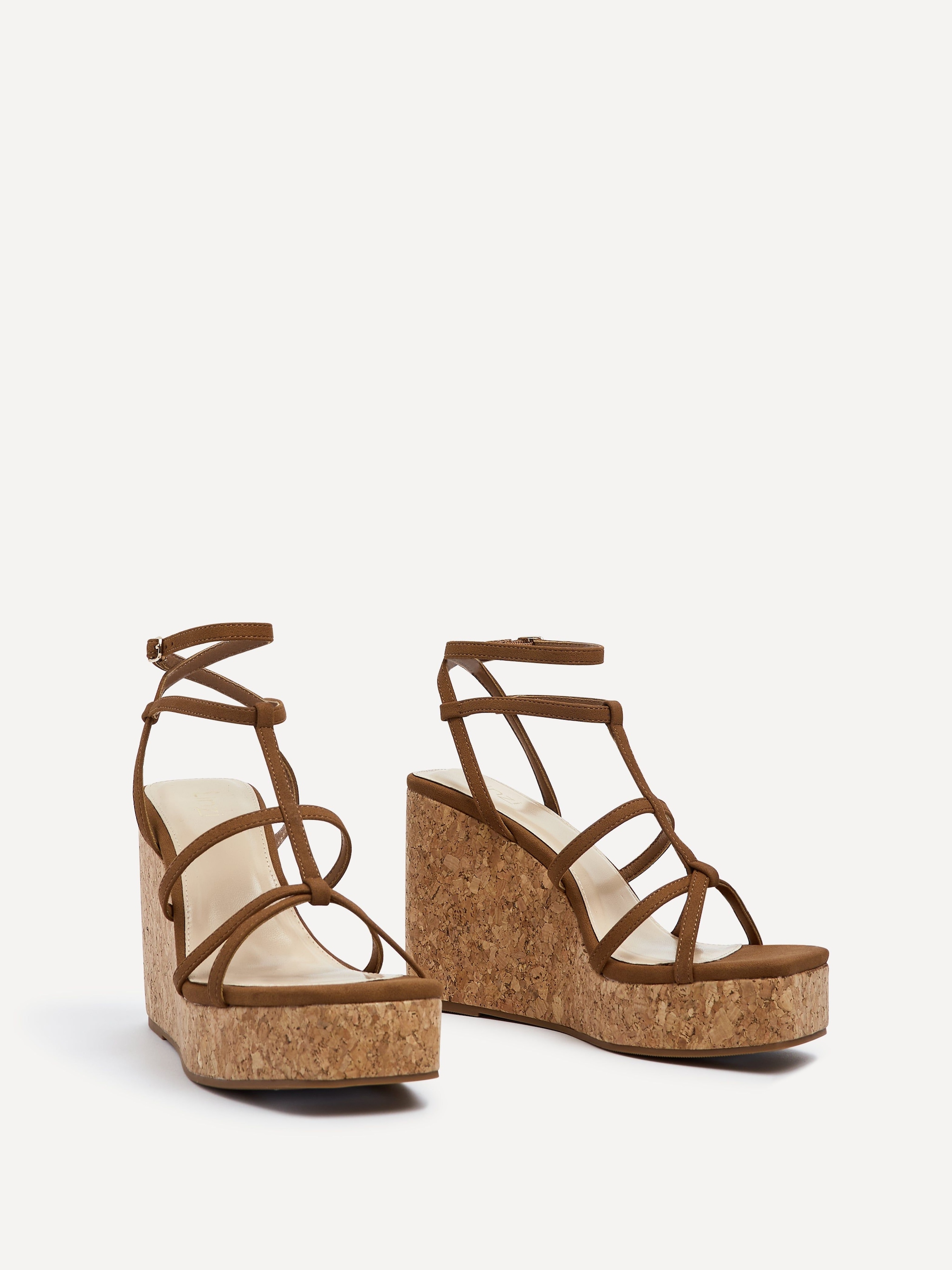 Linzi Barbados Tan Faux Suede Square Toe Strappy Cork Wedge image 3