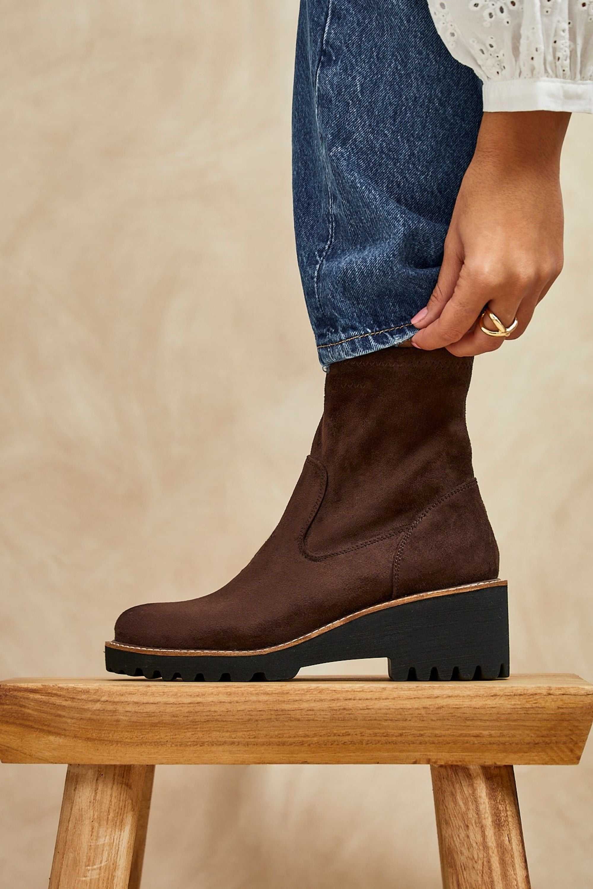 Linzi Trish Brown Faux Suede Wedged Ankle Boots image 2