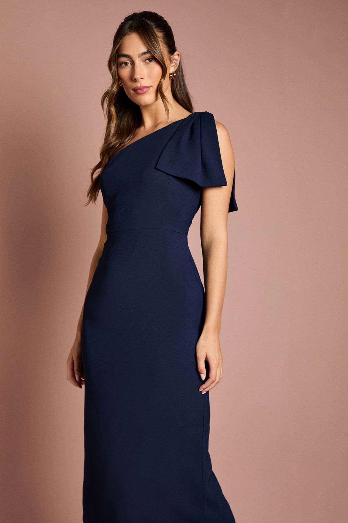Coast Bow One Shoulder Midi Bridesmaid Dress Navy image 2