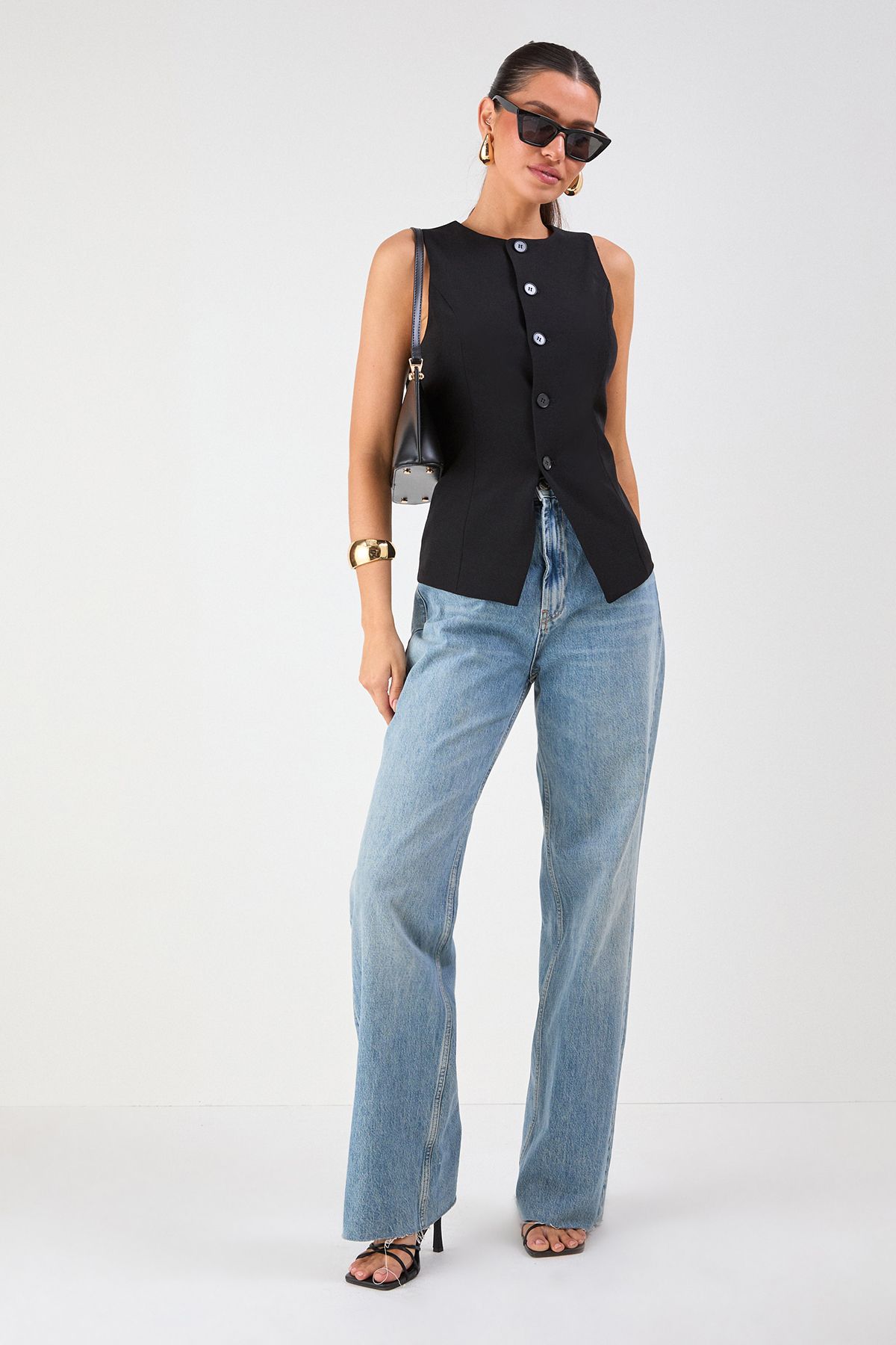 MissPap Tailored High Neck Waistcoat True Black image 2