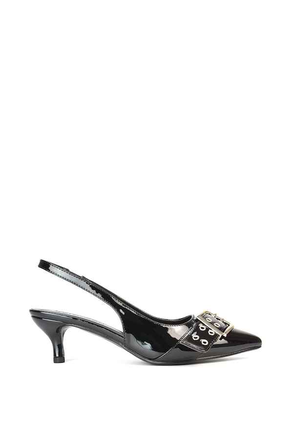 XY London 'Lexi' Pointed Toe Slingback Low Kitten Heels With Buckle Detail