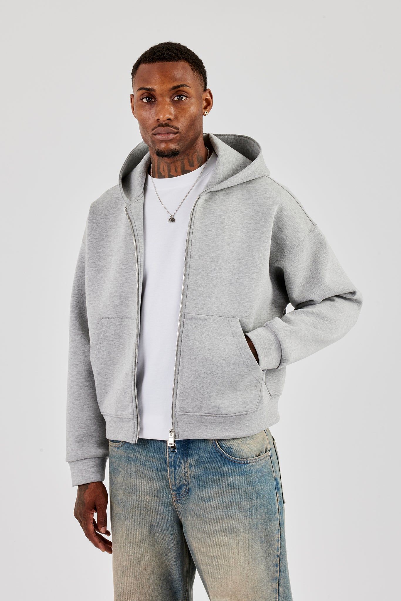 Cernucci Scuba Zip Through Boxy Hoodie - Grey image 1