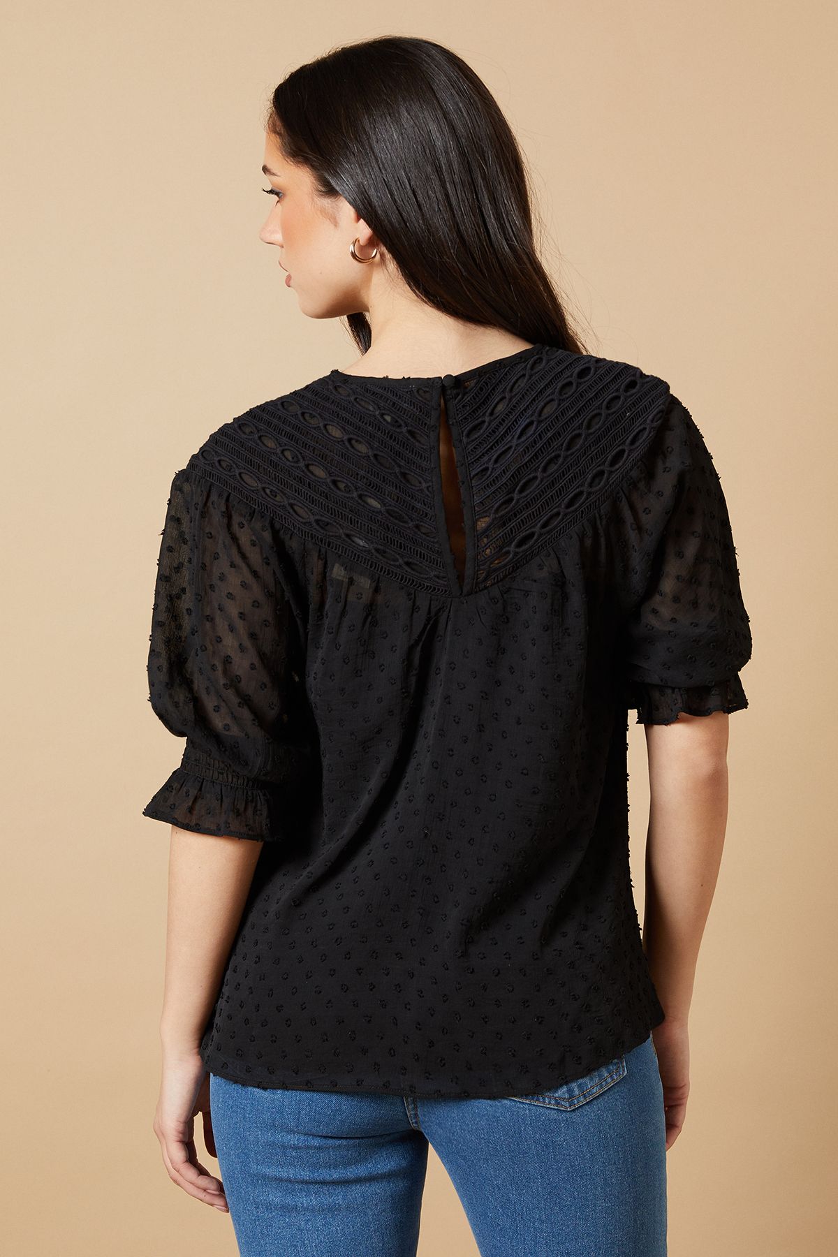 Oasis Lace Yoke Boho Top Black image 3