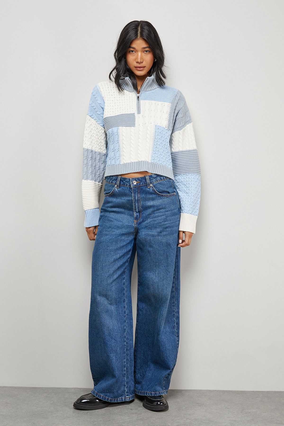 Warehouse Patchwork Crop Cable Jumper Neutral image 2