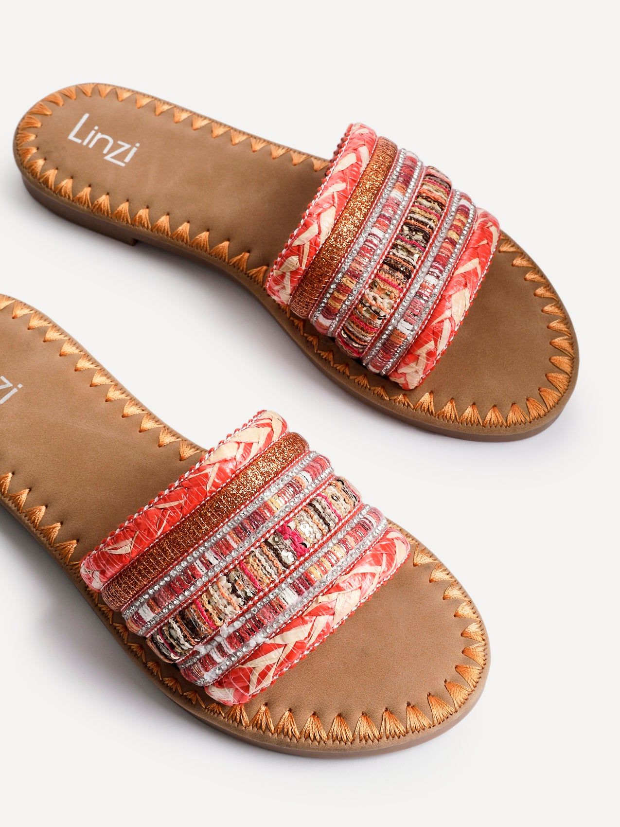 Linzi Carel Orange Woven Embellished Flat Sandals image 4