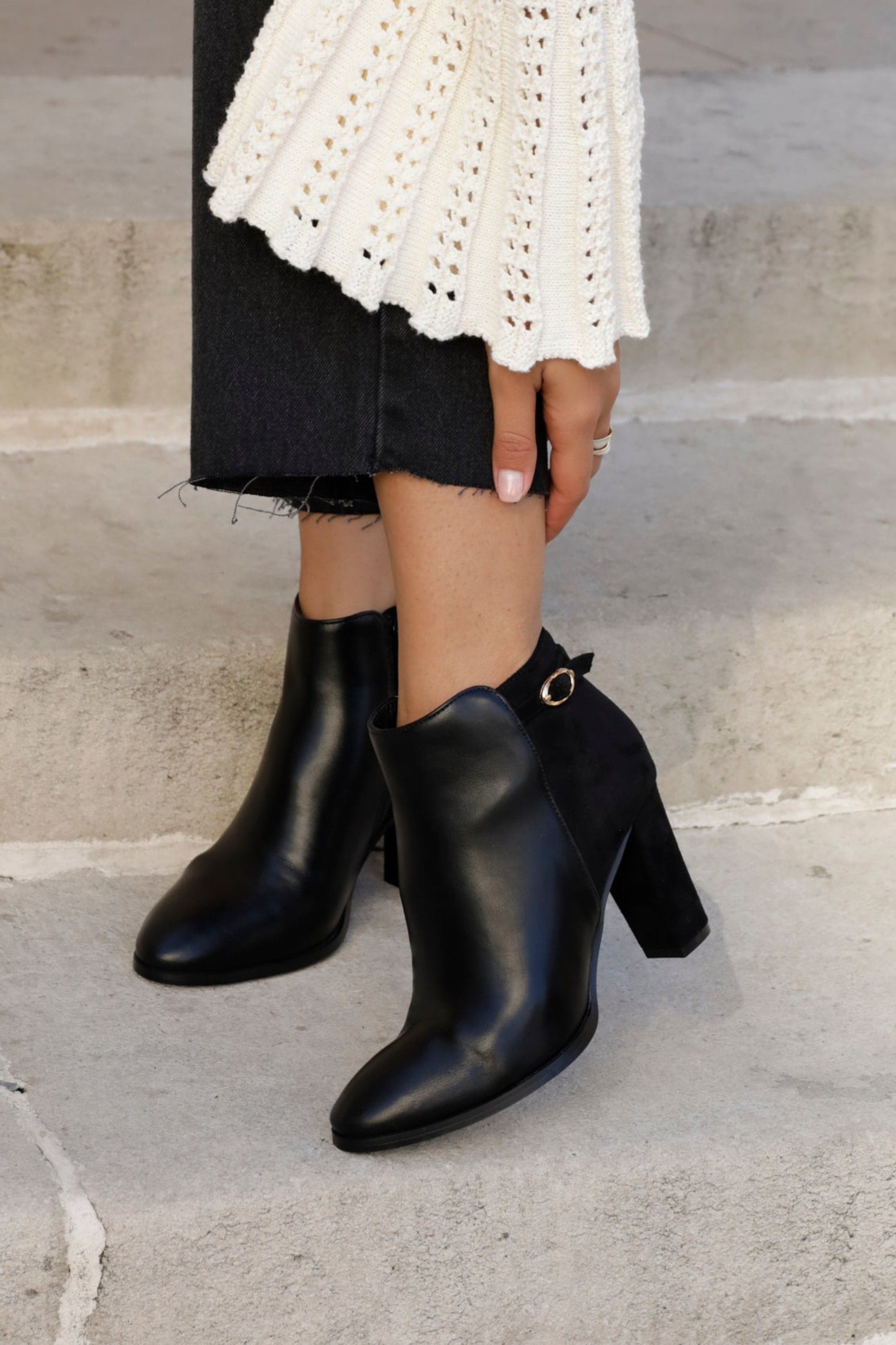 Linzi Christi Black Faux Leather & Suede Heeled Ankle Boot image 2