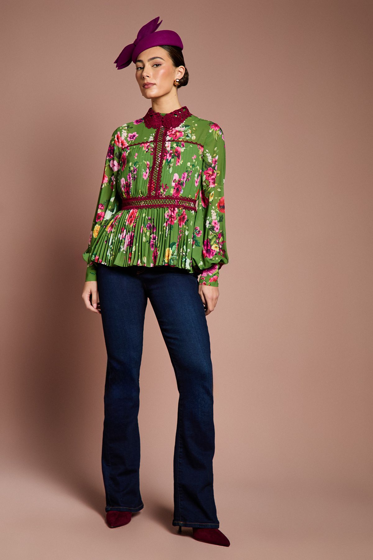Coast Lisa Tan Long Sleeve Pleated Printed Blouse Green image 4