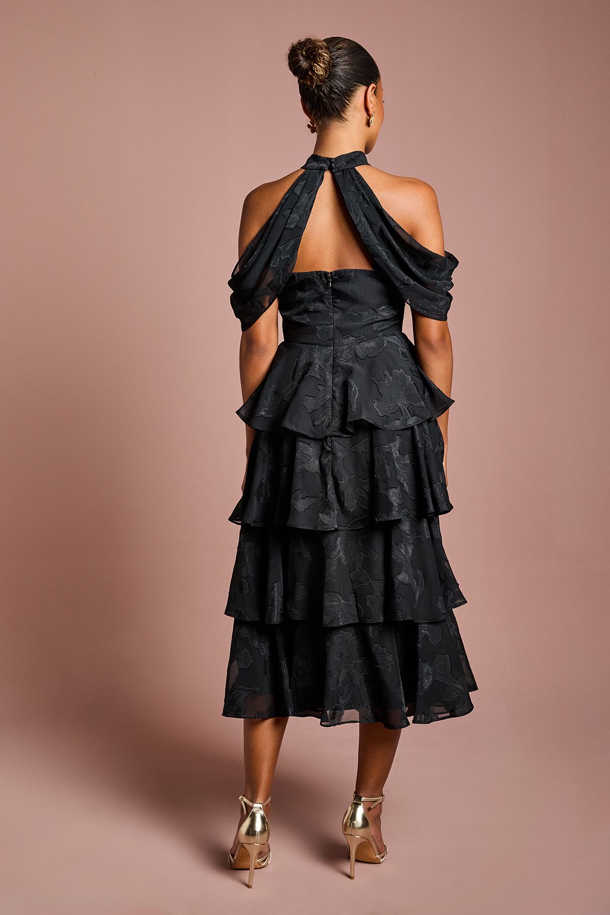 Coast Petite Cold Shoulder Chiffon Midaxi Dress Black image 3