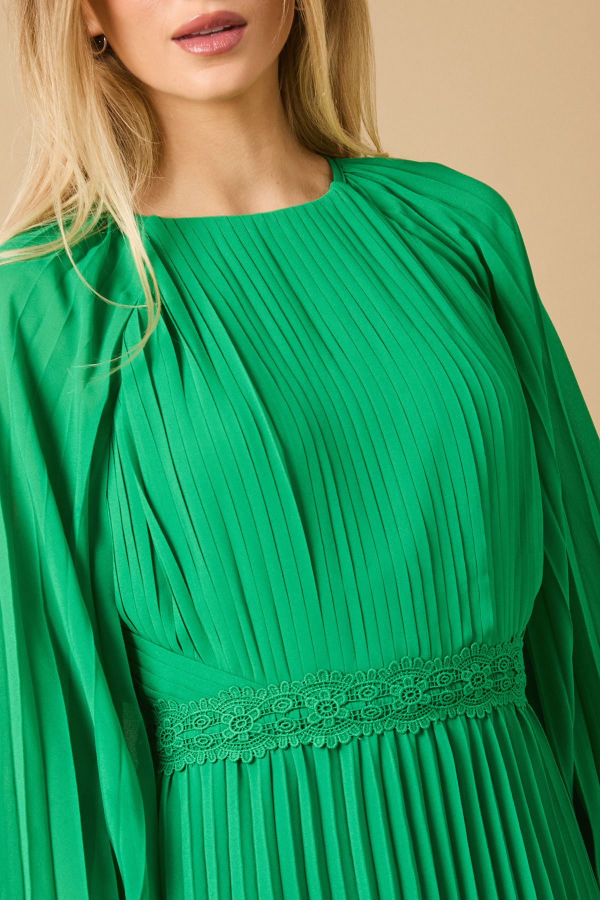 Oasis High Neck Mesh Long Sleeve Maxi Dress Green image 5