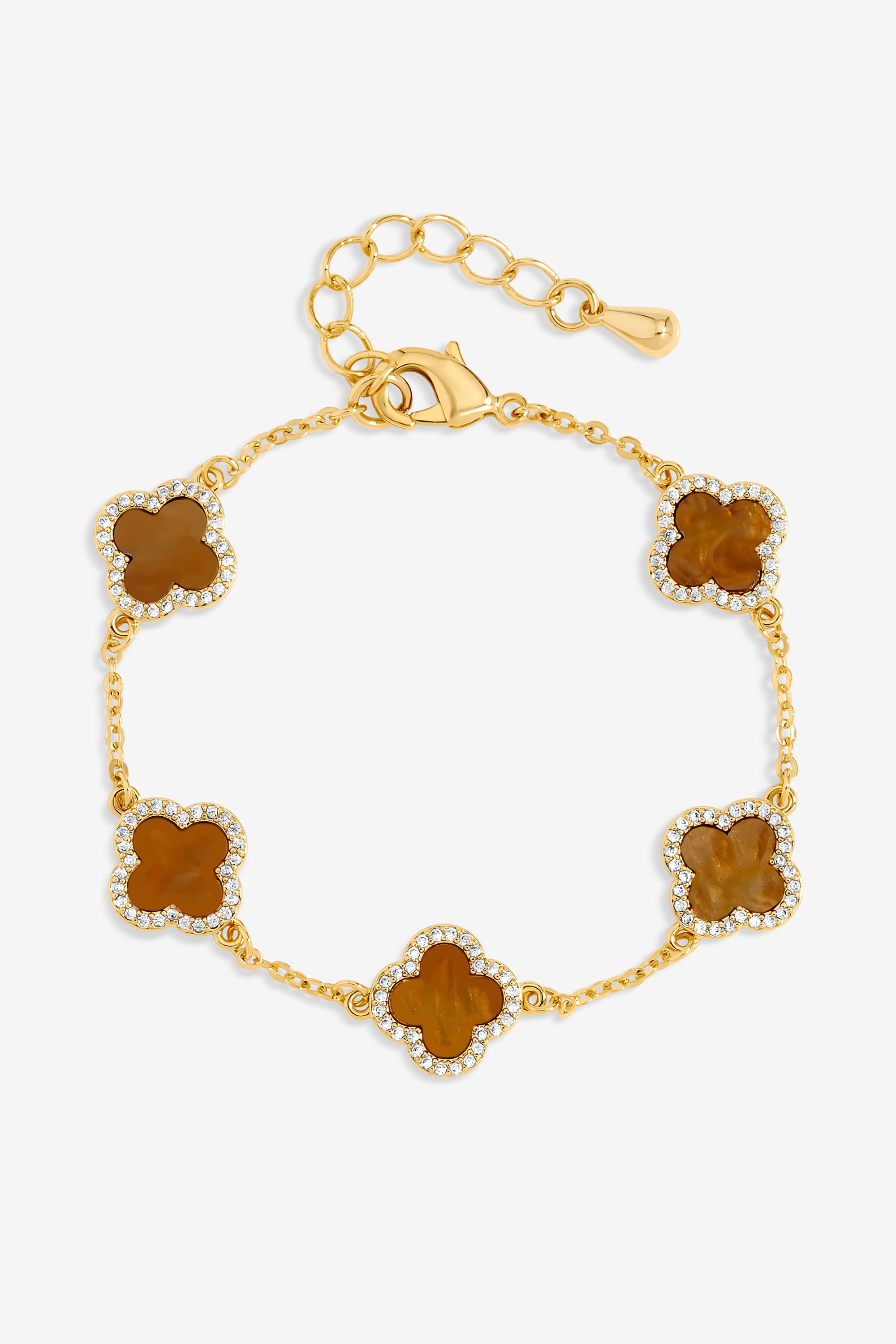 Jon Richard Gold Plated Tigers Eye Clover Bracelet image 1