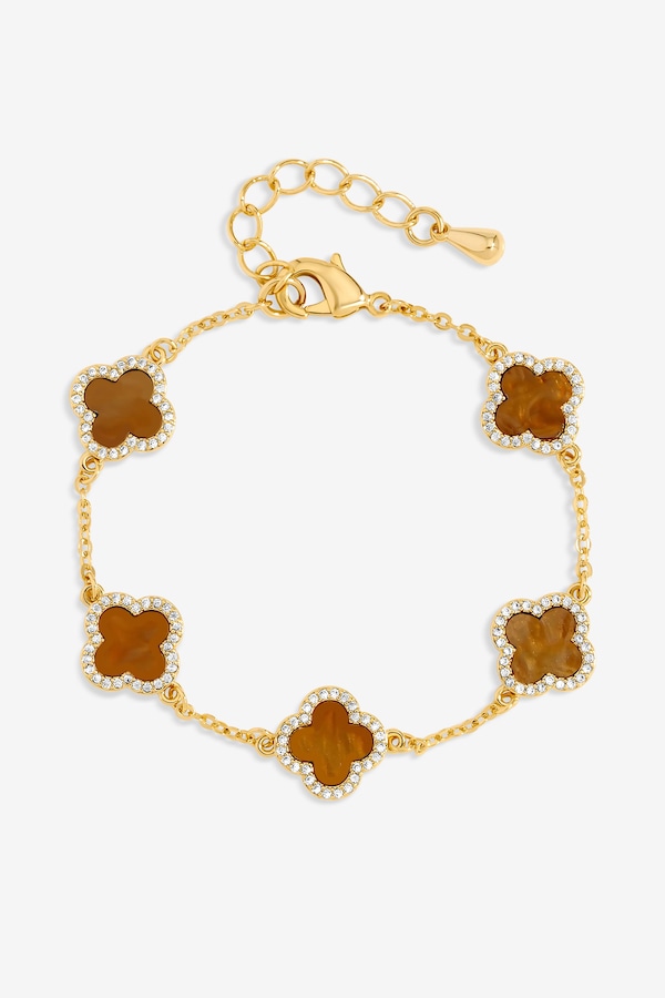 Jon Richard Gold Plated Tigers Eye Clover Bracelet
