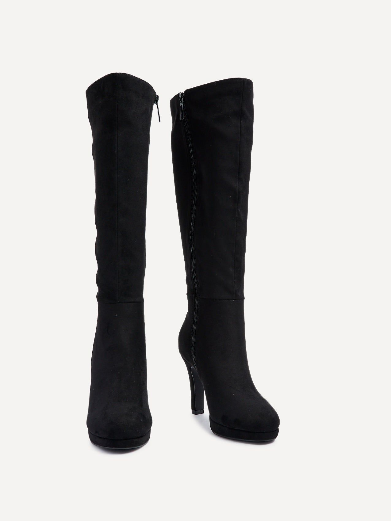 Linzi Shelby Black Faux Suede Knee High Heeled Boot image 3