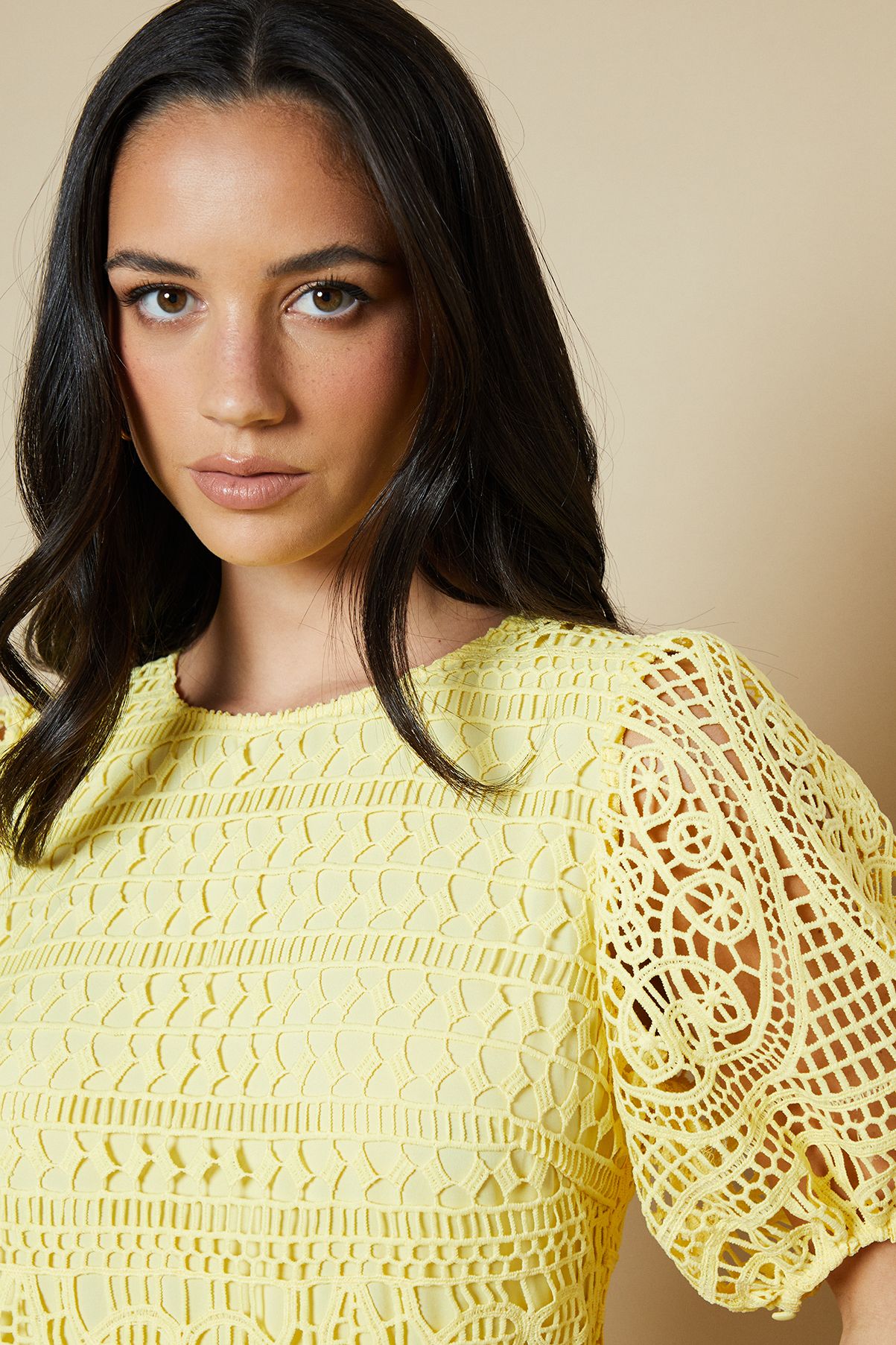 Oasis Lace Puff Sleeve Midaxi Dress Yellow image 4