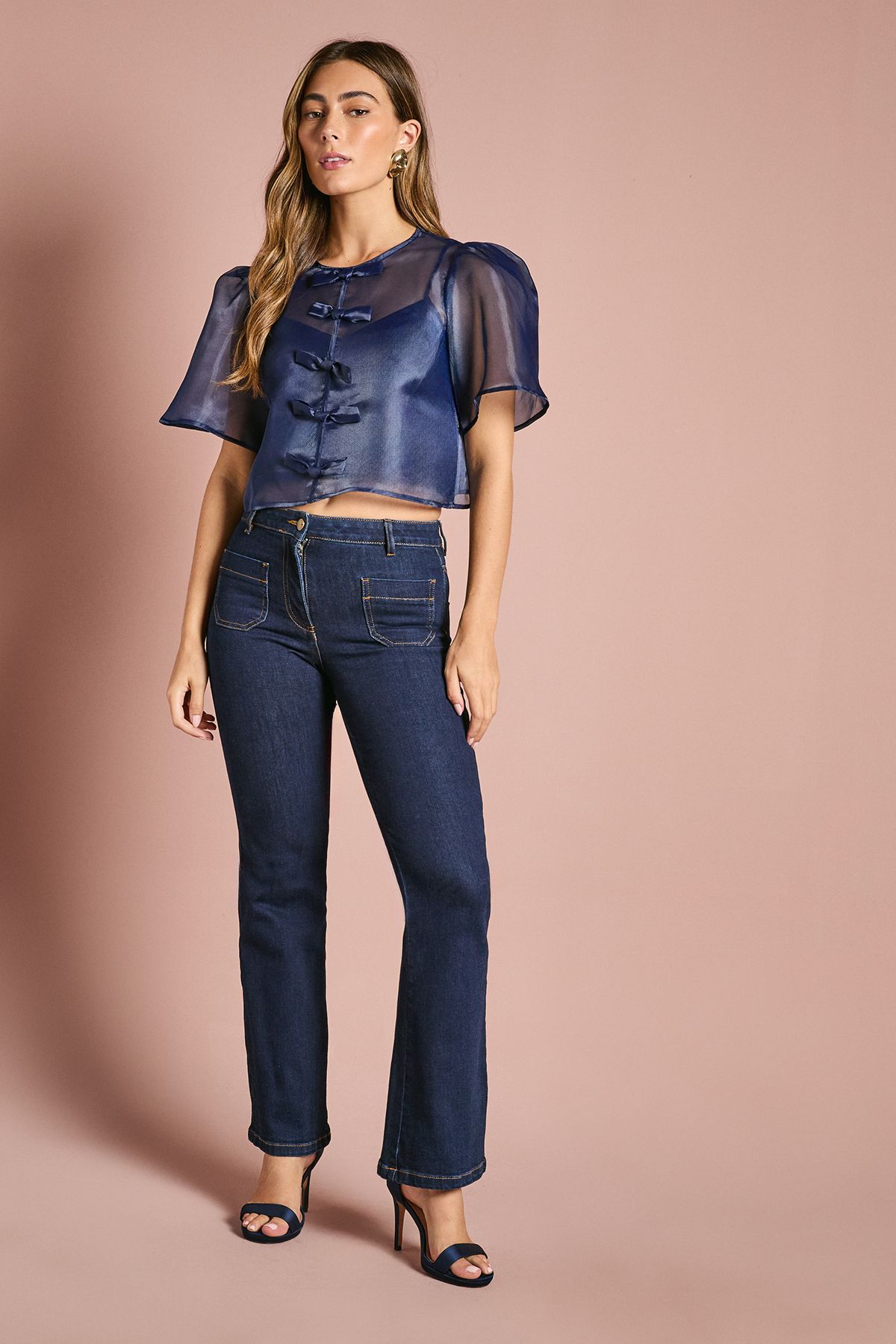 Coast Bow Front Organza Blouse Navy image 2