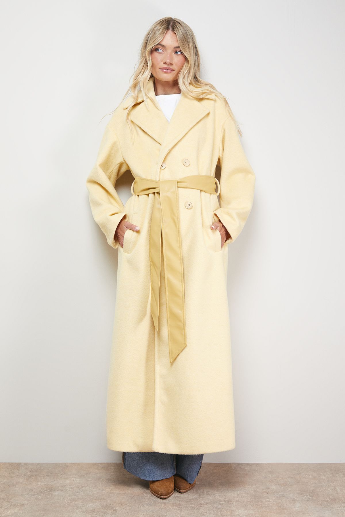 Oasis Relaxed Maxi Belted Coat Yellow image 2
