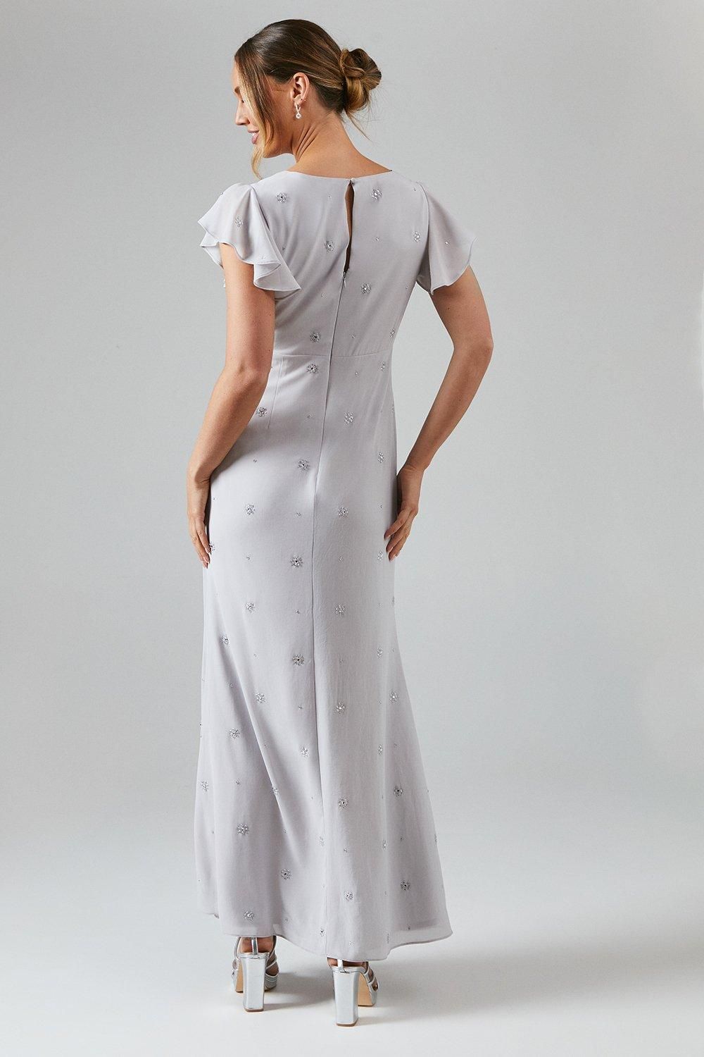 Coast V Neck Georgette Embellished Maxi Bridesmaid Dress Grey Mist image 3