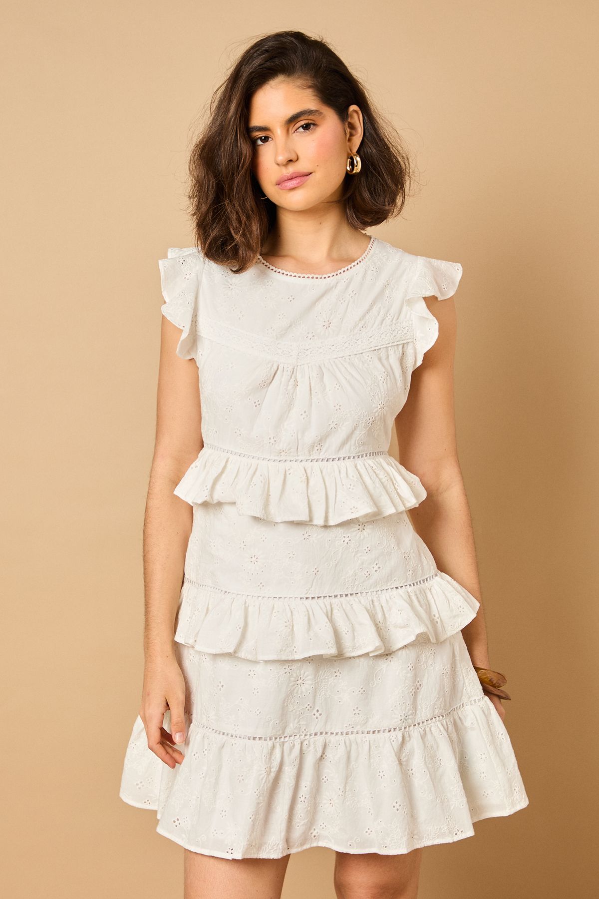 Oasis Ruffle Broderie Mini Dress White image 4