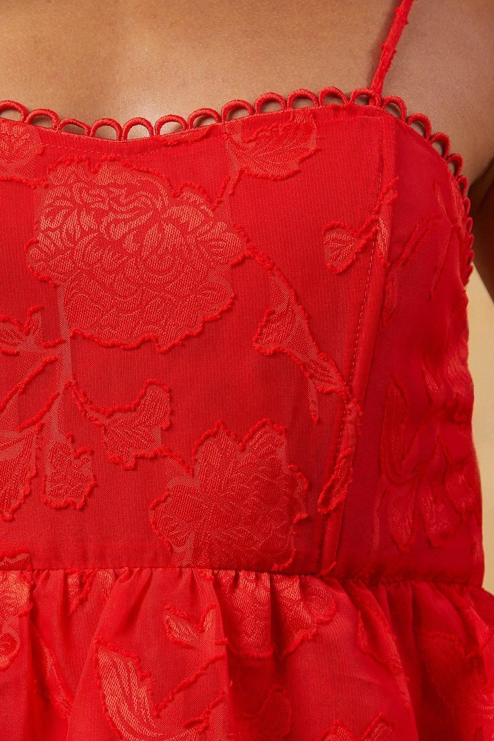 Oasis Petite Occasion Jacquard Peplum Midaxi Dress Red image 5