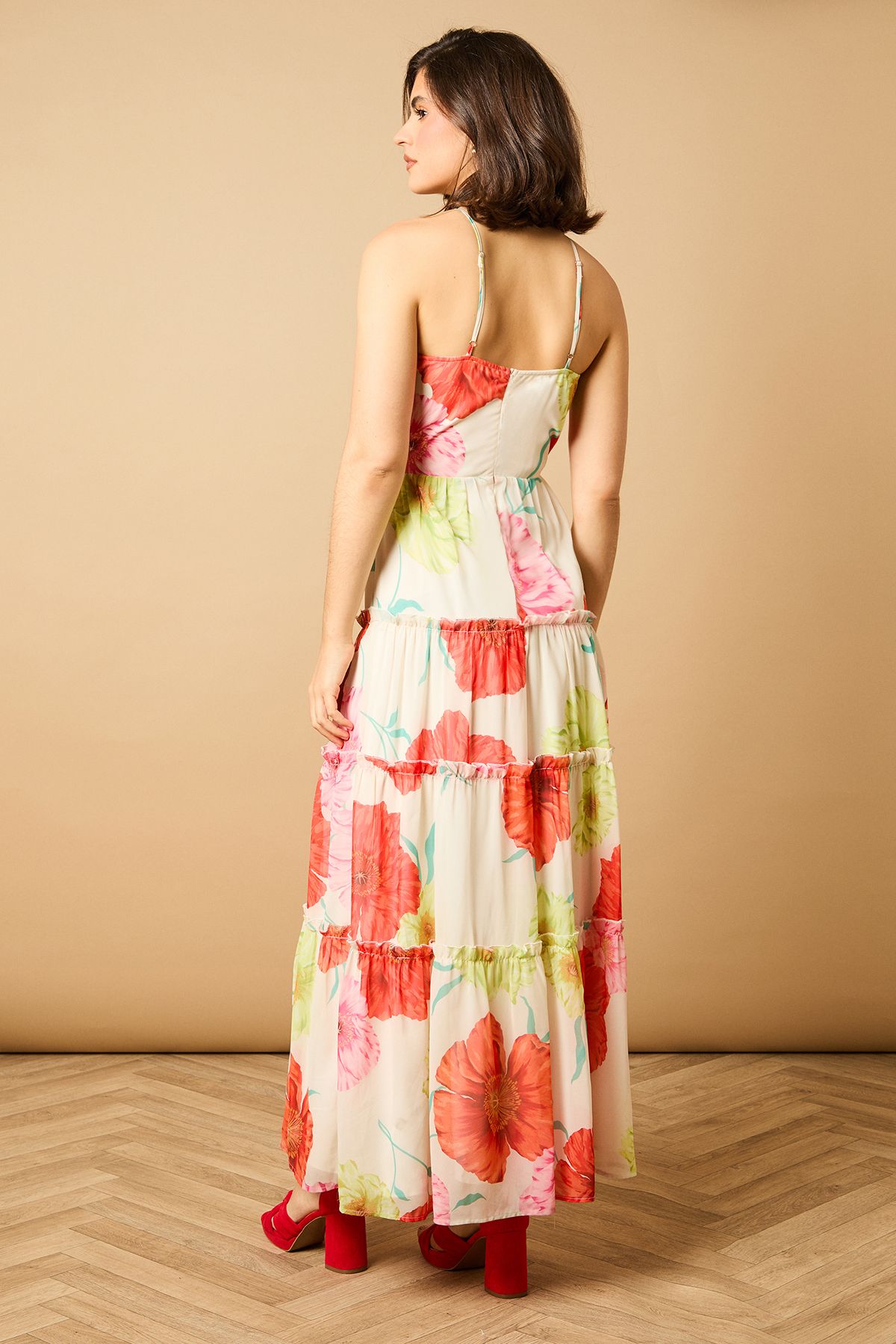 Oasis Rosette Detail Halterneck Midi Dress Ivory image 3