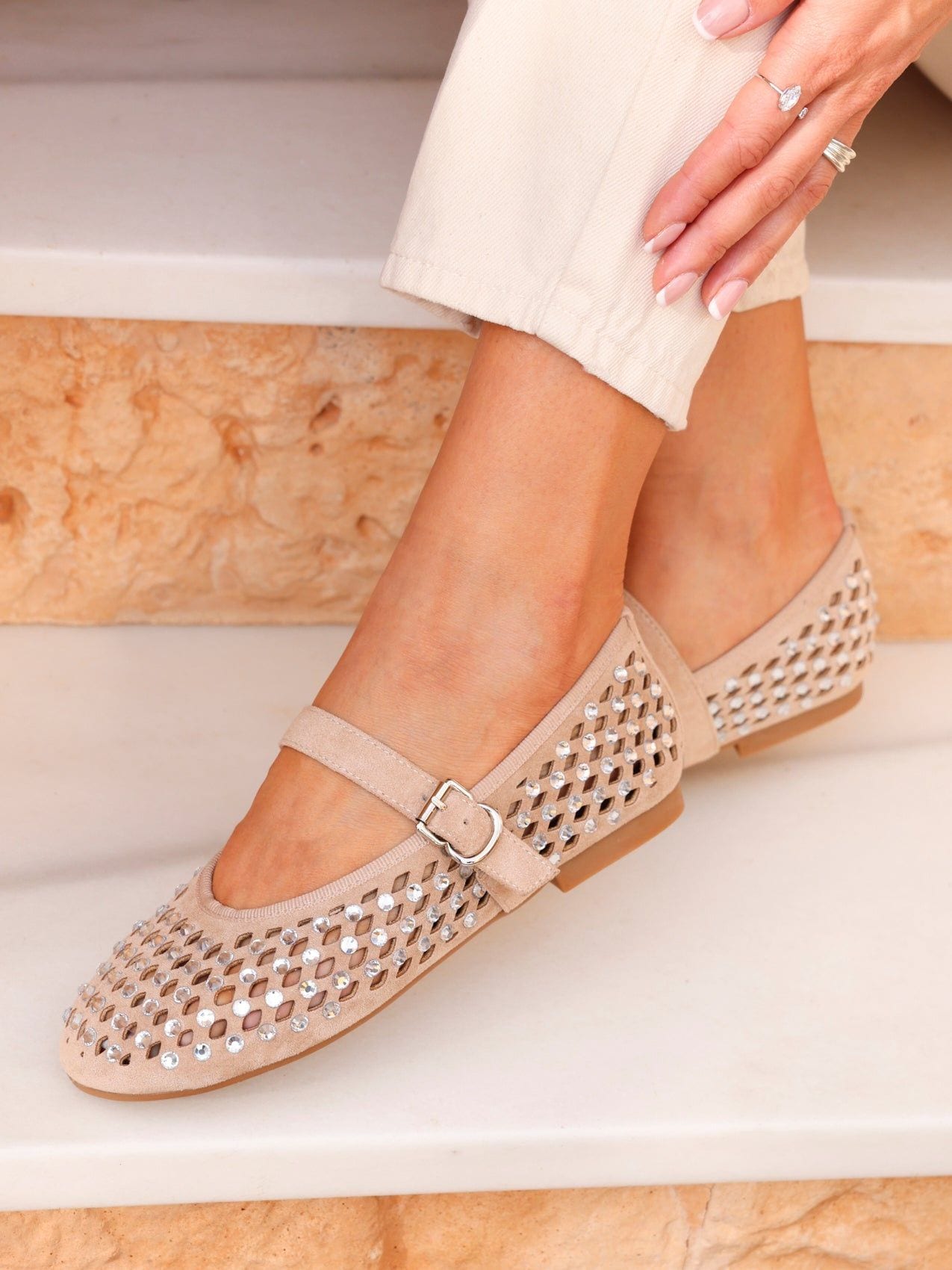Linzi Delicate Nude Suede Ballet Pumps image 2