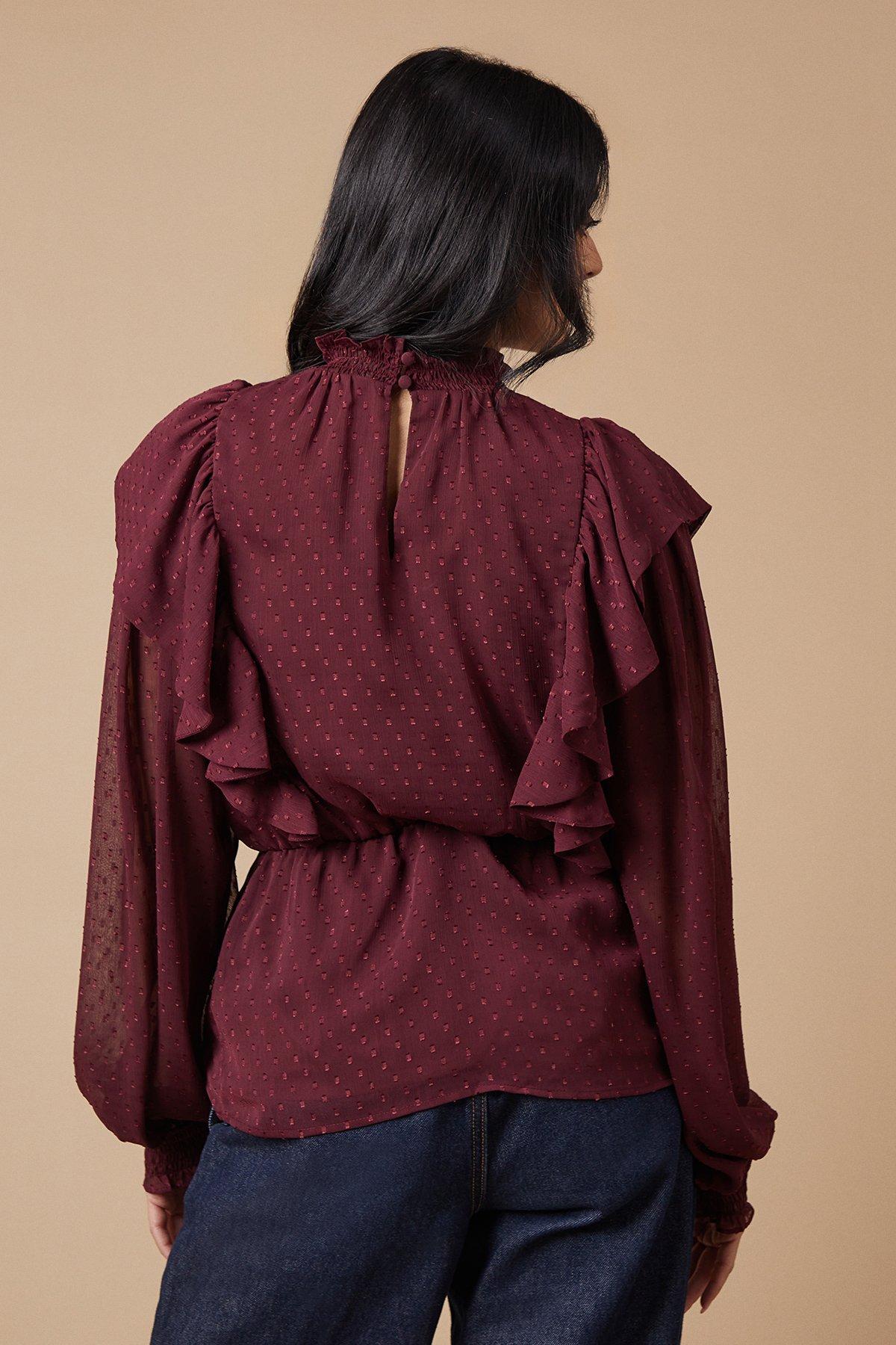 Oasis Embroidered Dobby Chiffon Blouse Raspberry image 4