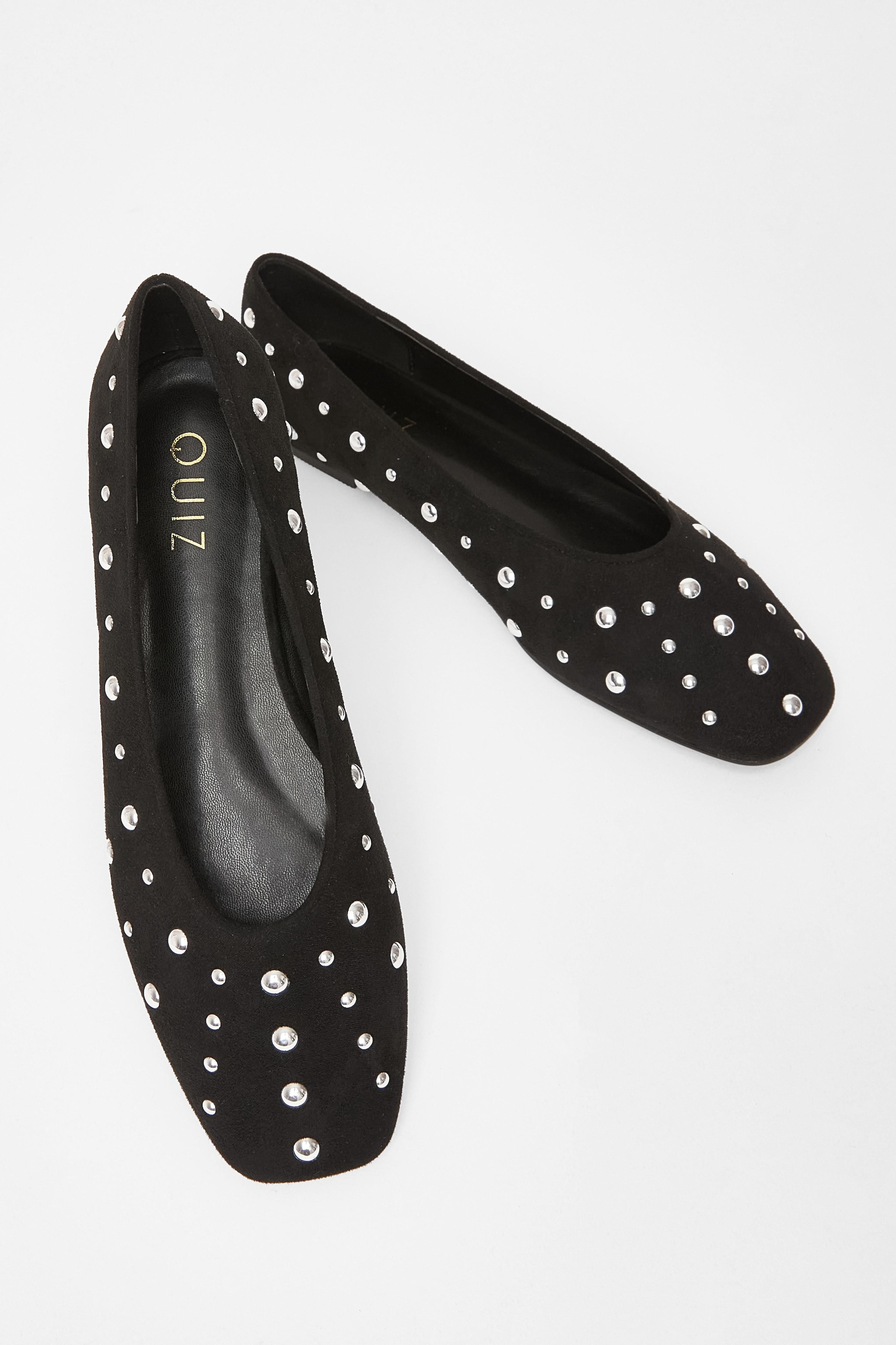 Quiz Black Faux Suede Studded Pumps image 2
