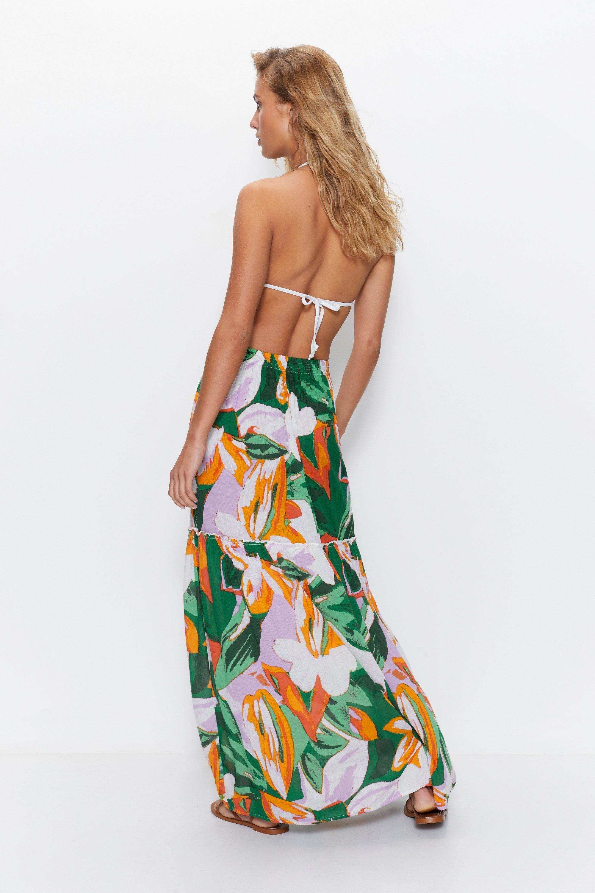 Warehouse Tropical Tiered Maxi Beach Skirt Green image 4
