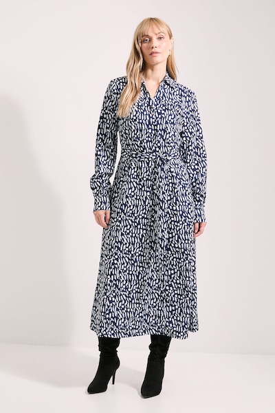 Principles Printed Tie Waist Crepe Shirt Dress Navy
