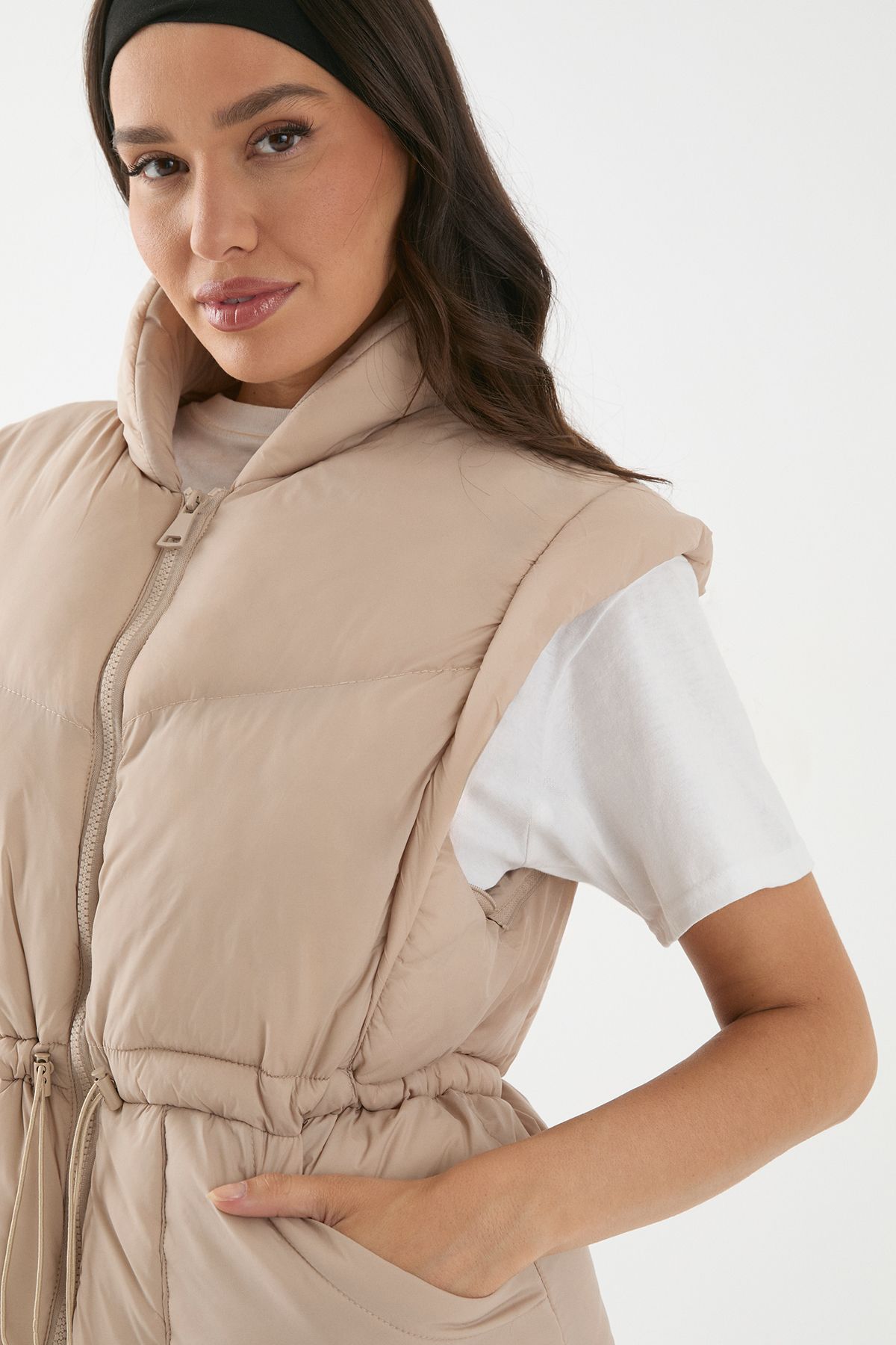 MissPap Detachable Sleeve Two In One Puffer Coat Taupe image 4