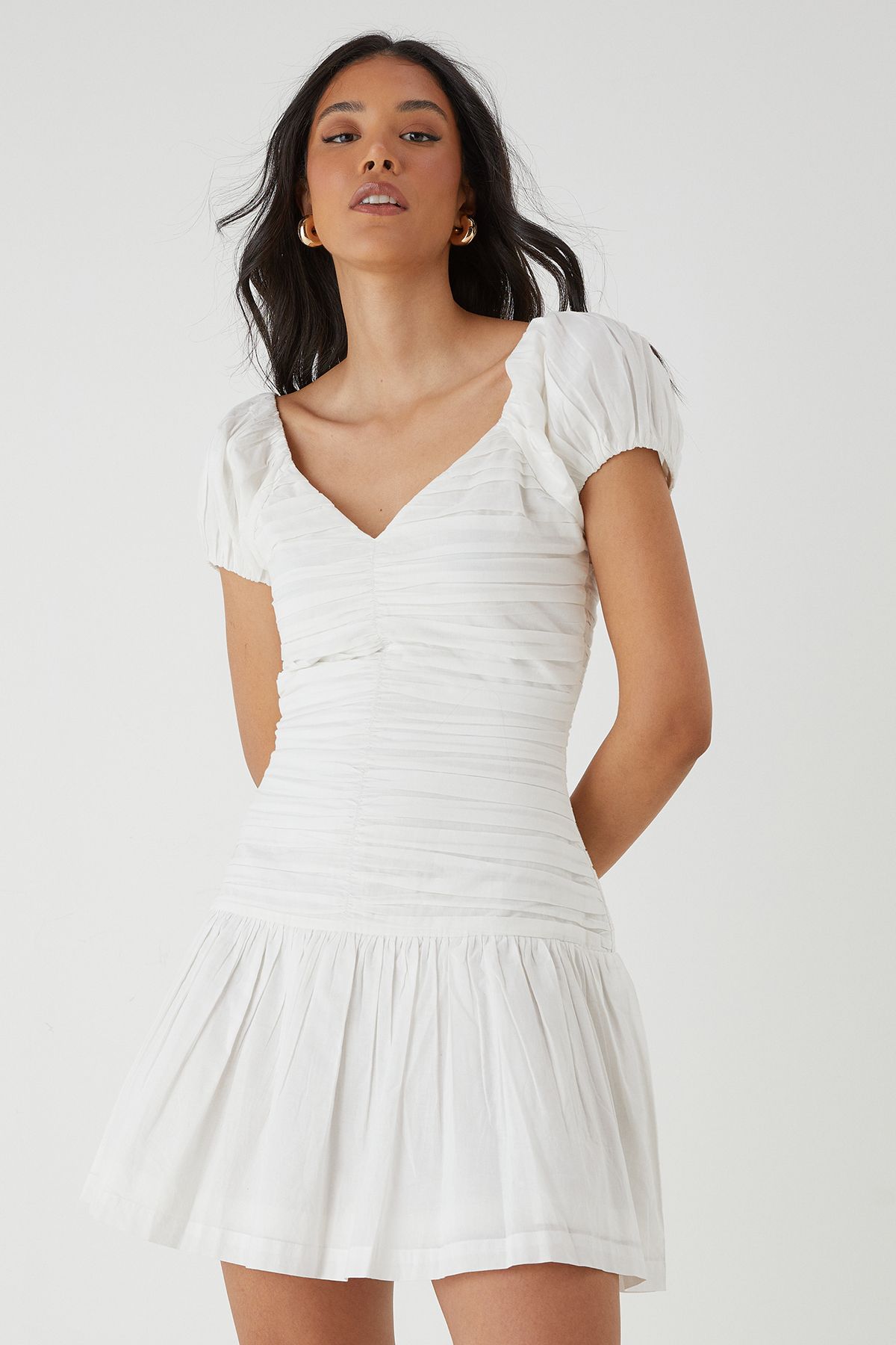MissPap Puff Sleeve Ruched Mini Dress White image 3