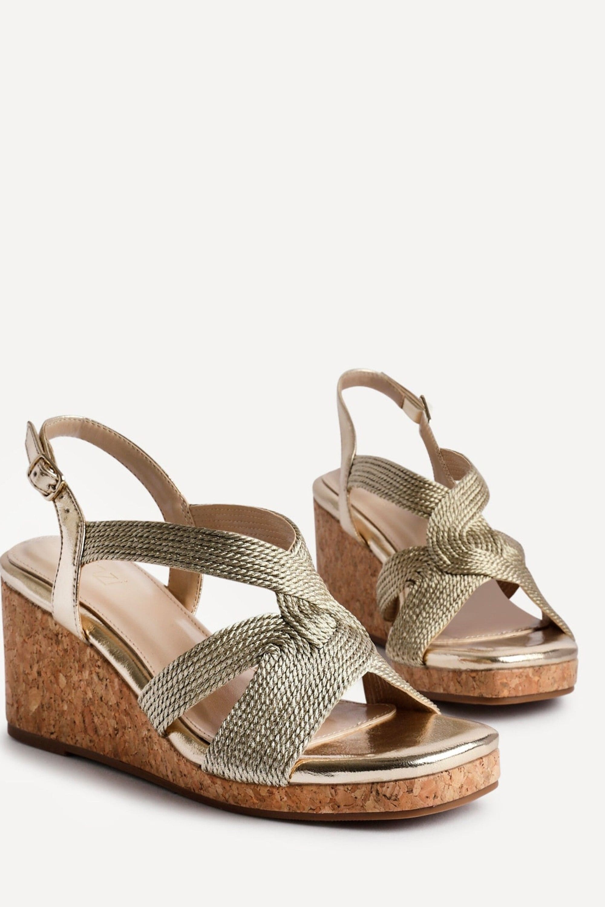 Linzi Destined Gold Woven Design Cork Wedges image 4