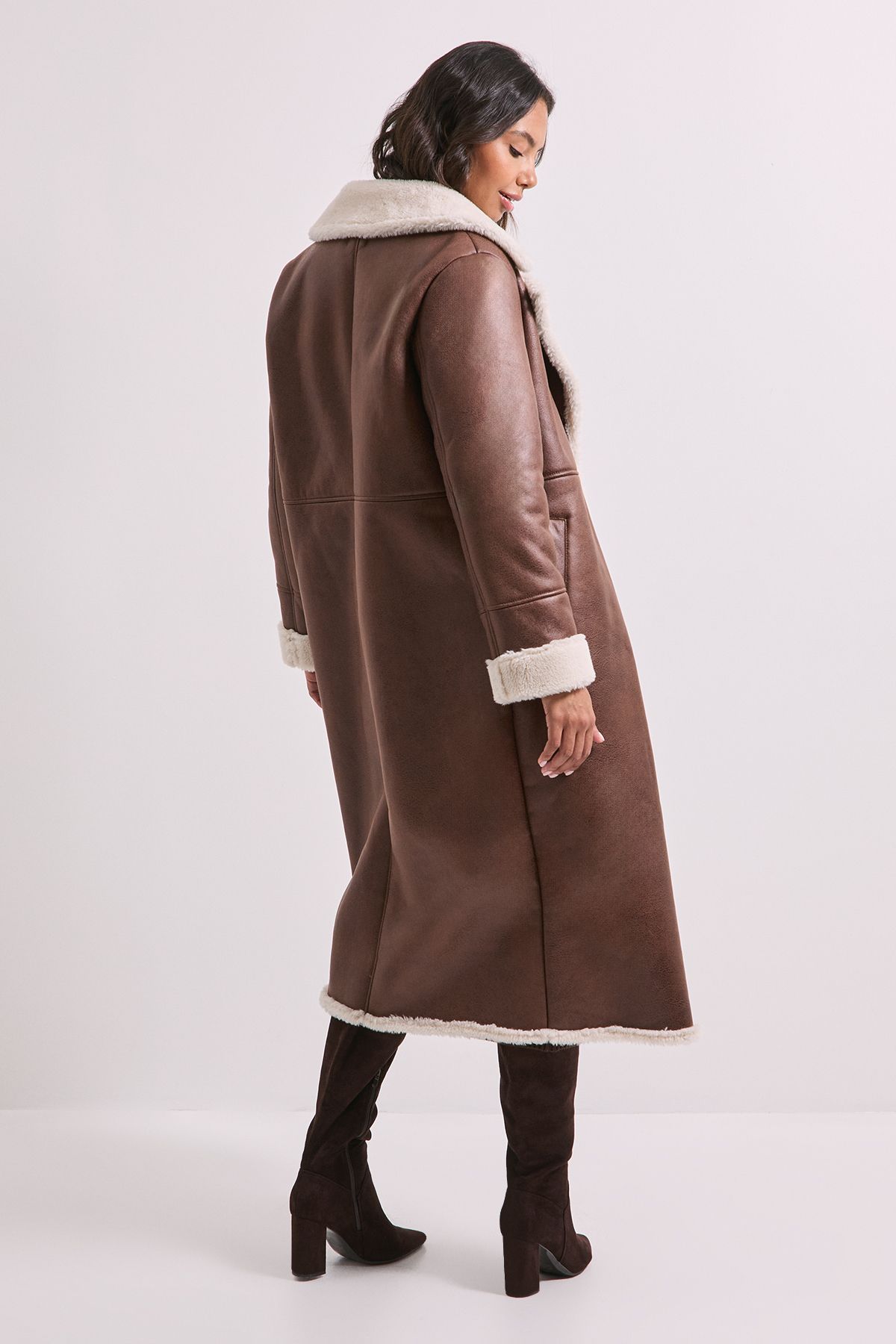 Dorothy Perkins Shearling Midi Coat Chestnut image 3