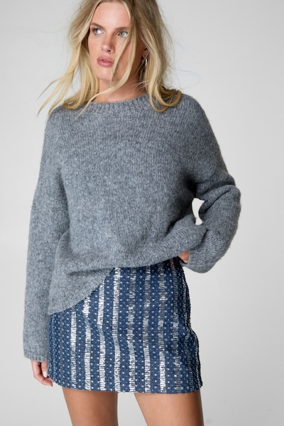 NastyGal Sequin Denim Mini Skirt Indigo