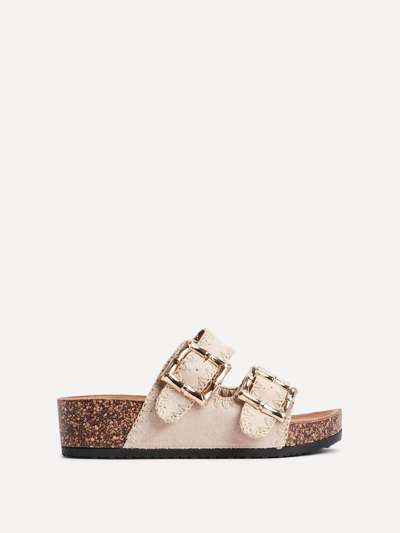 Linzi Darby Beige Faux Suede Double Buckle Sandal image 1