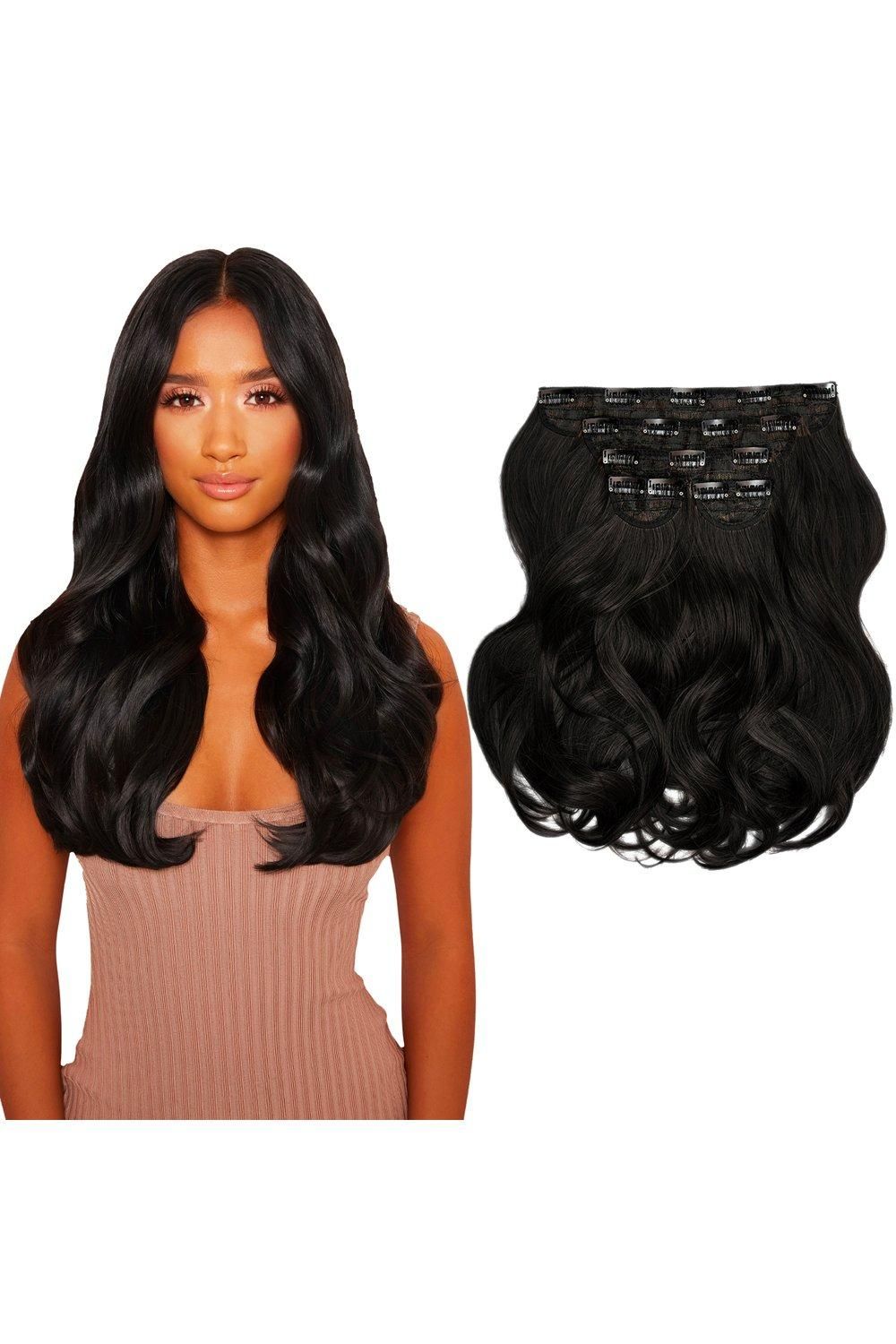 Lullabellz Super Thick 16" 5 Piece Blow Dry Wavy Clip In Extensions Natural Black image 3