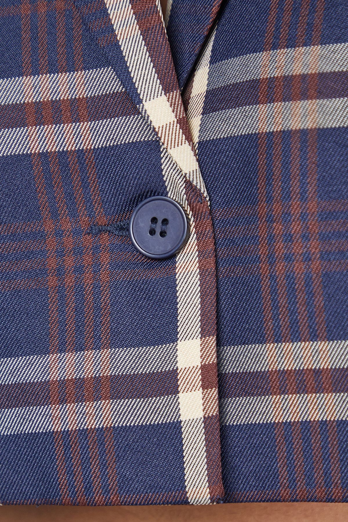 Warehouse Navy Check Cropped Blazer Co-ord Navy image 5