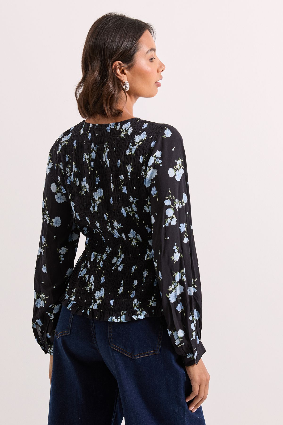 Dorothy Perkins Floral Shirred Bodice Button Through Top Floral image 3