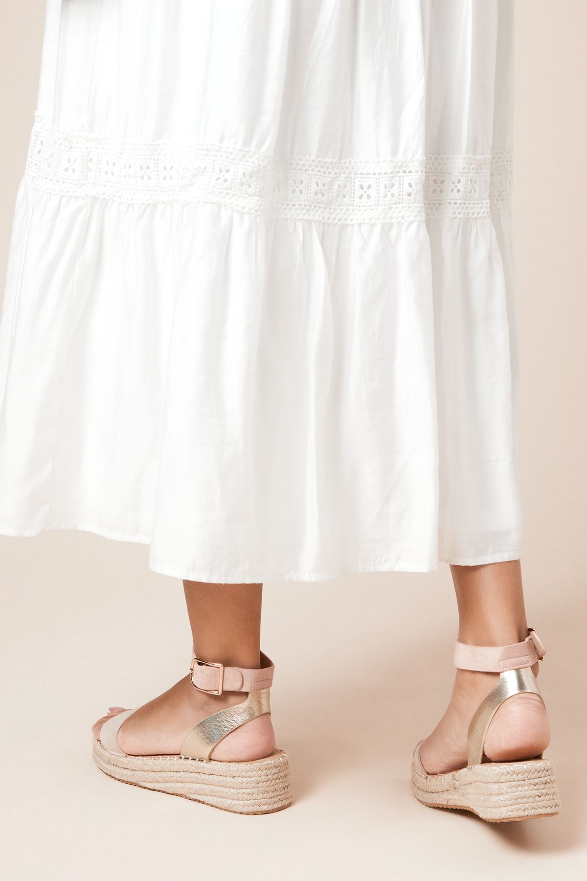 Dorothy Perkins Riva Woven Textile Ankle Strap Medium Espadrille Wedge Sandals Beige image 4