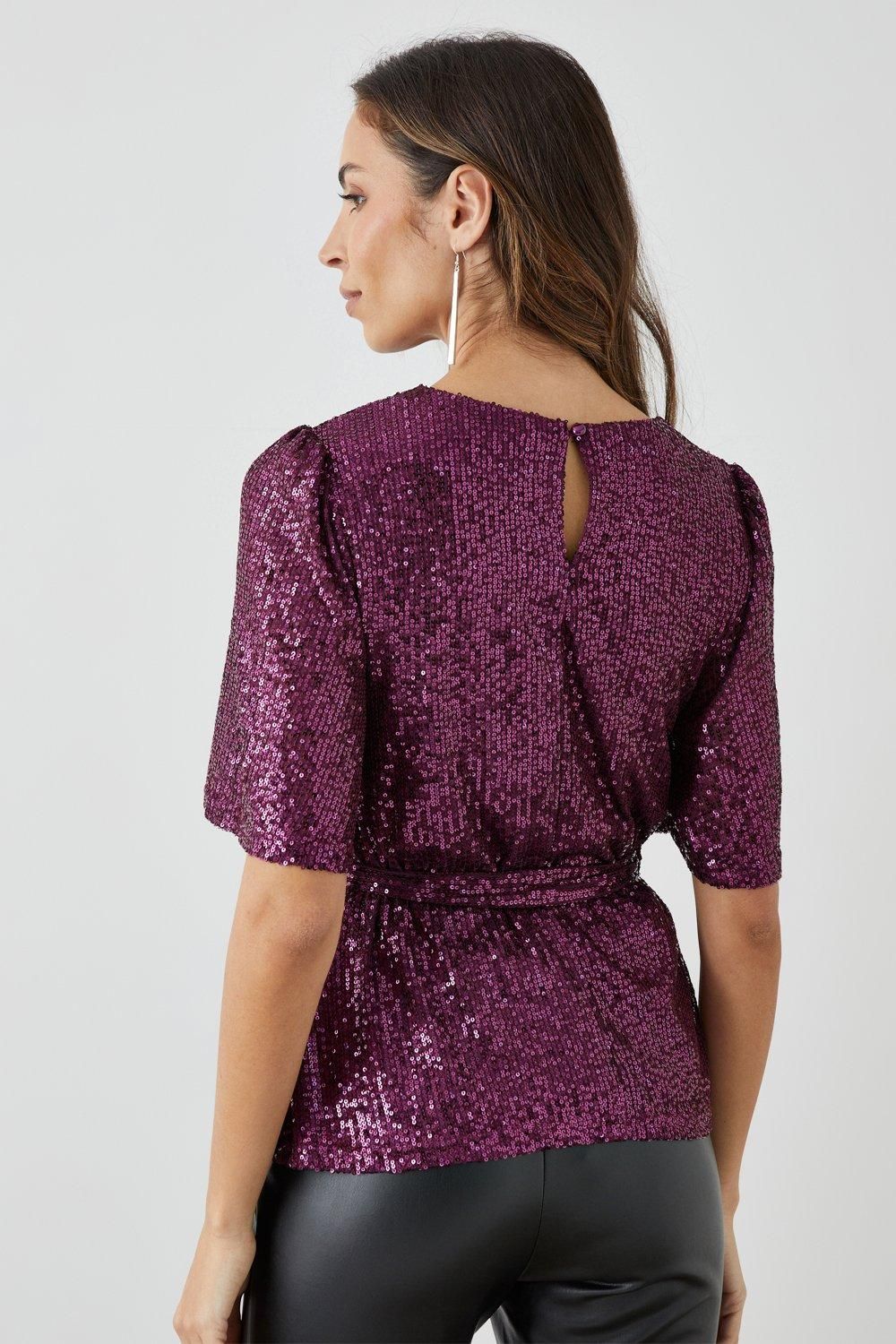 Principles Sequin Belted Top Plum image 4