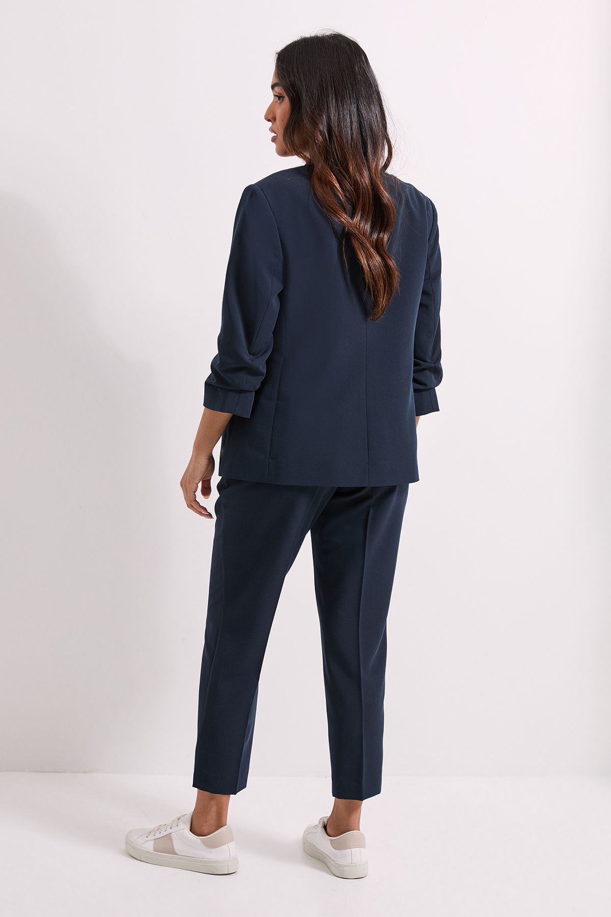 Dorothy Perkins Petite Ruched Sleeve Blazer Navy image 3