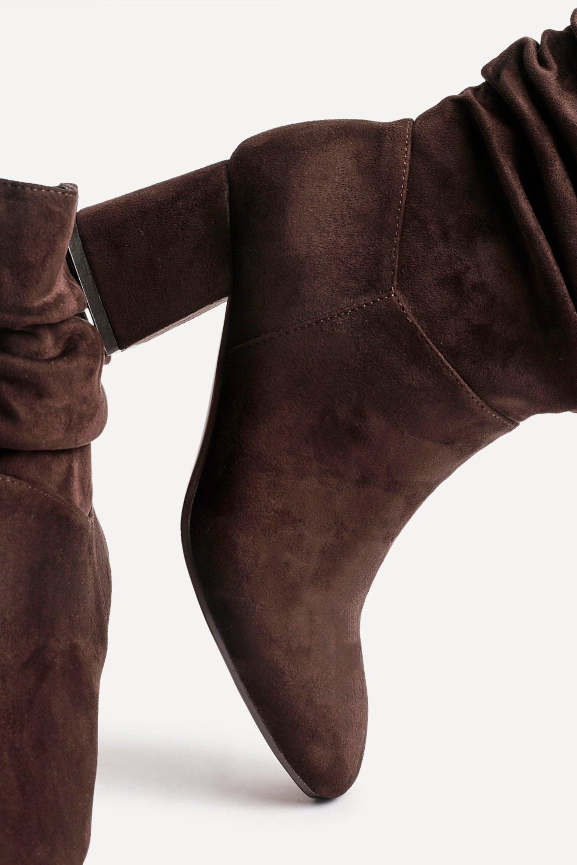 Linzi Zayda Wide Fit Brown Faux Suede Ruched Heeled Ankle Boot image 4