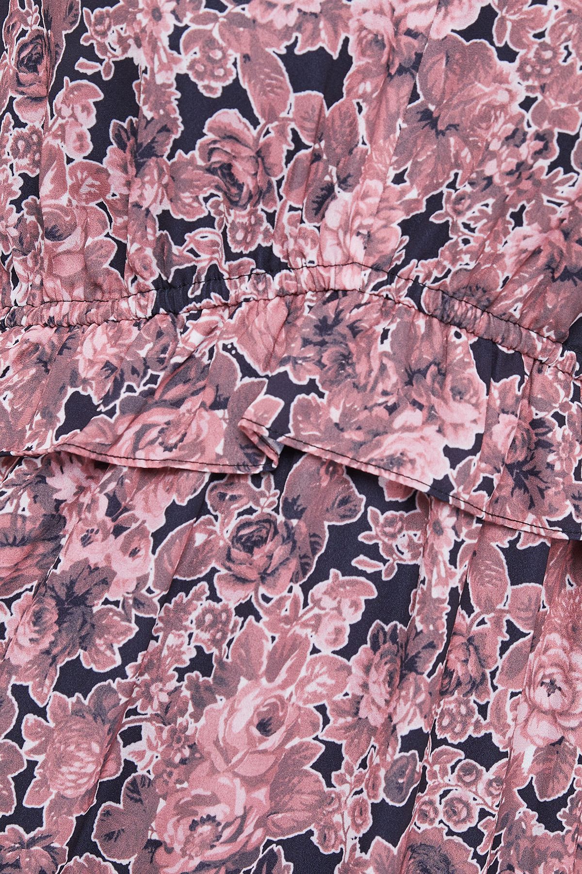 Warehouse Chiffon Shirred Frill Detail High Neck Midi Dress Floral image 5