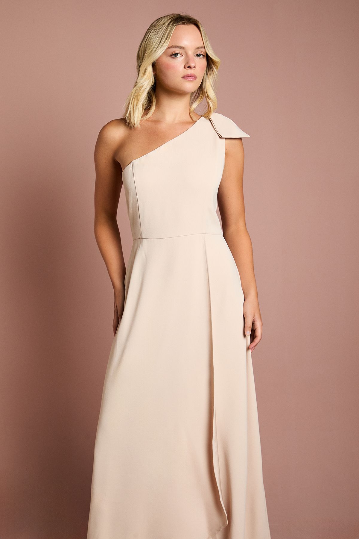 Coast Teen Coast One Shoulder Bow Bridesmaid Dress Champagne image 2