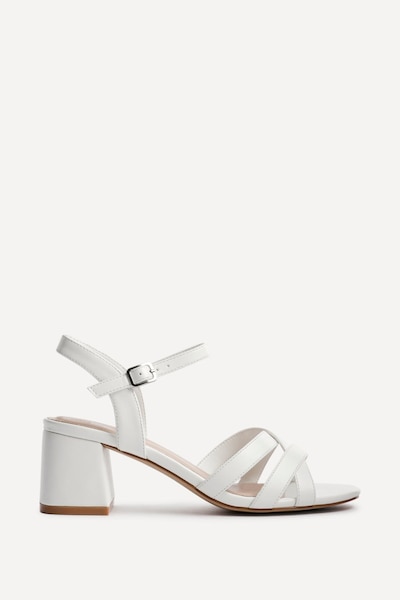 Linzi Flair White Faux Leather Heeled Sandals