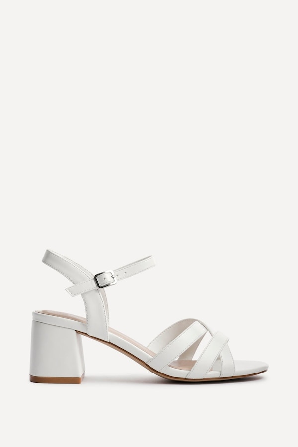 Linzi Flair White Faux Leather Heeled Sandals