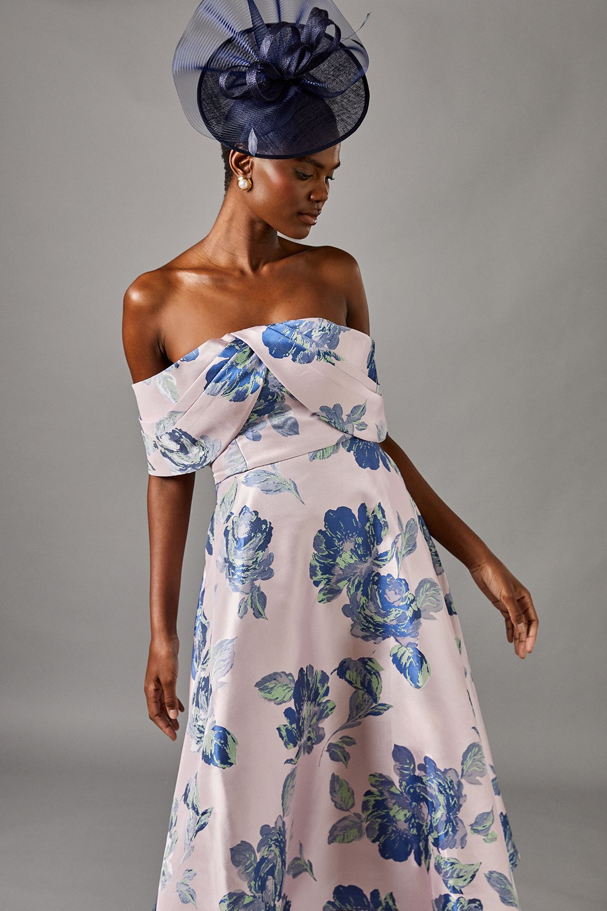 Coast Bardot Full Skirted Jacquard Midi Dress Blush image 2