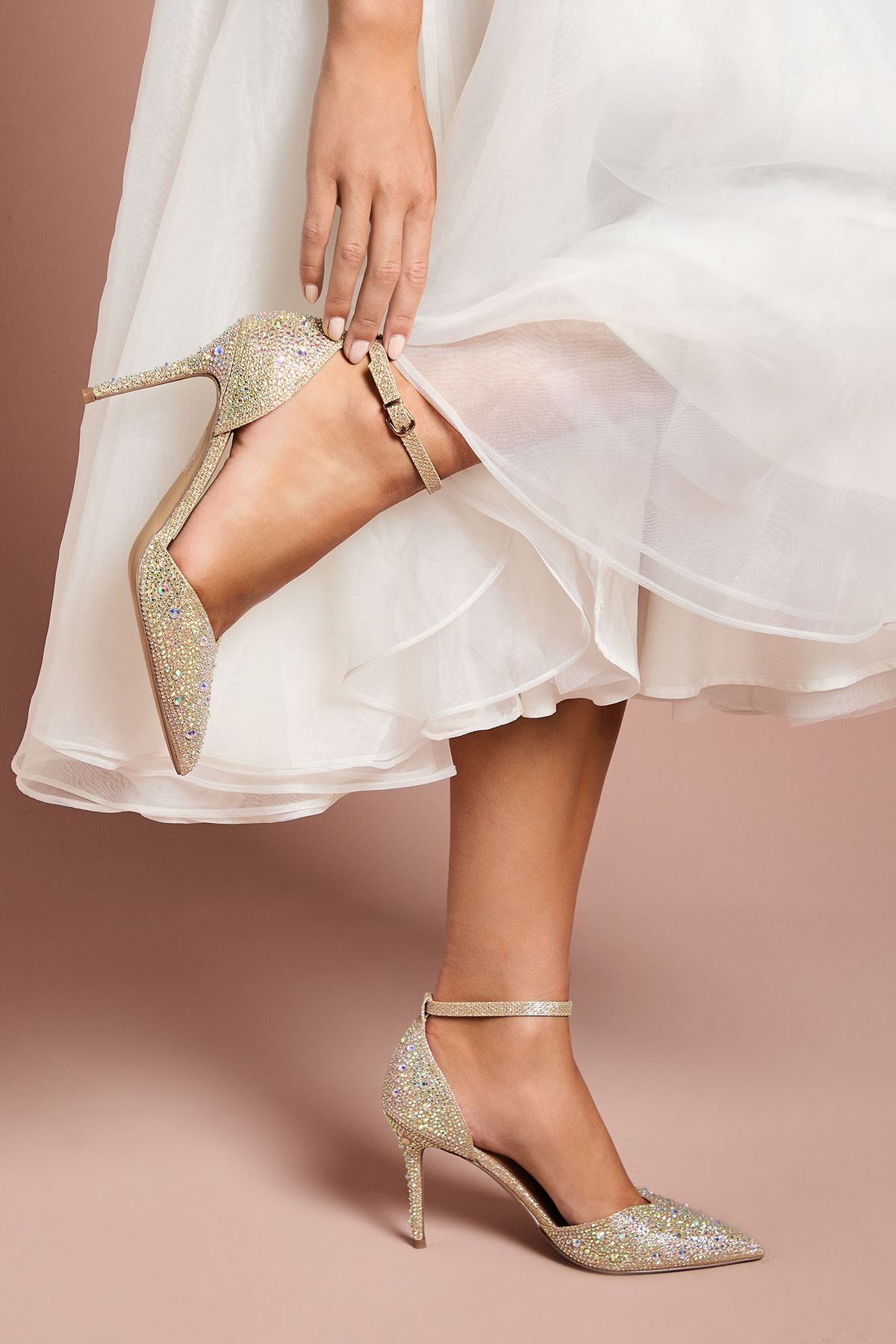 Coast Wide Fit Tanisha Diamante Ankle Strap High Stiletto Court Shoes Gold image 1