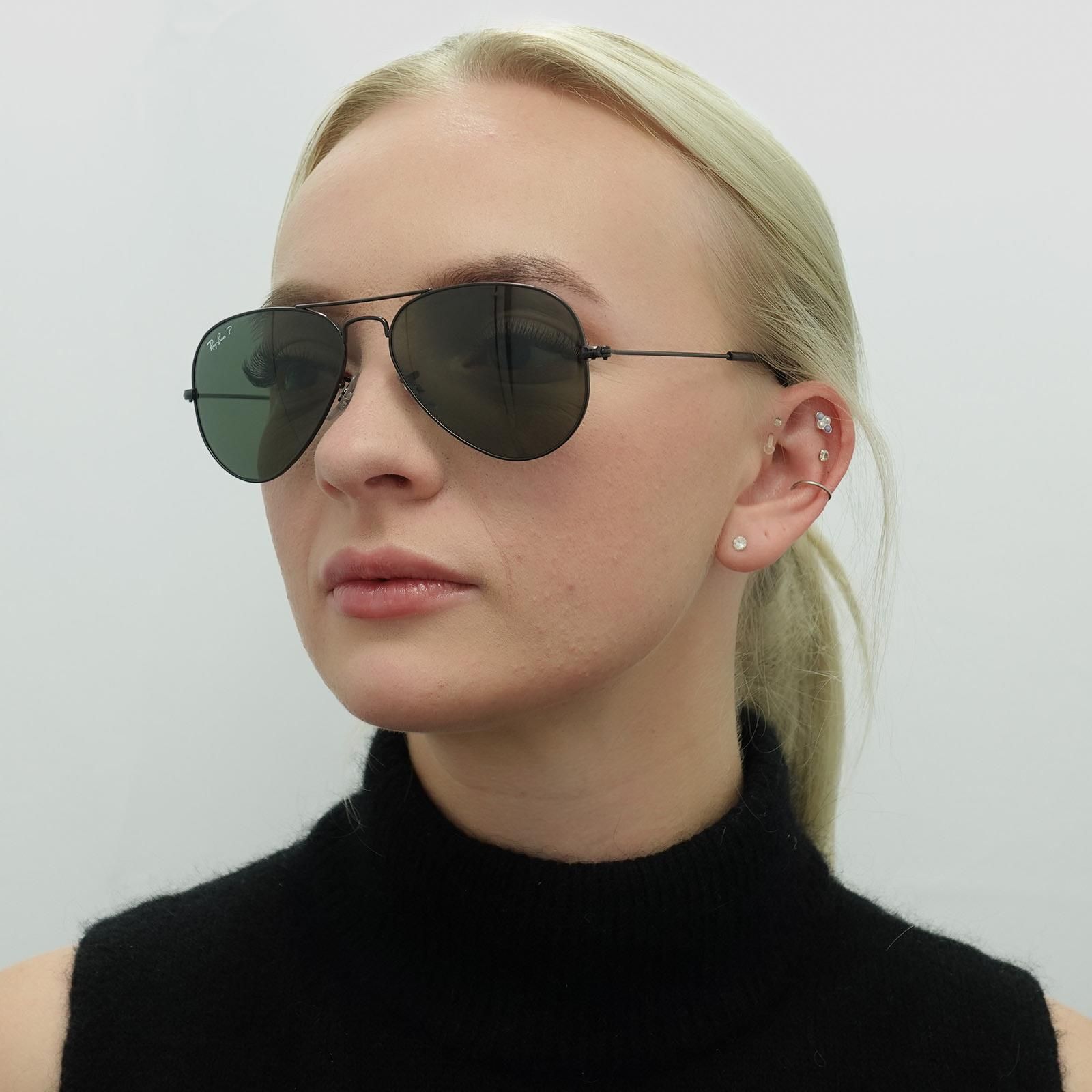 Ray-Ban Aviator Black Green Polarized Aviator 3025 Sunglasses image 5